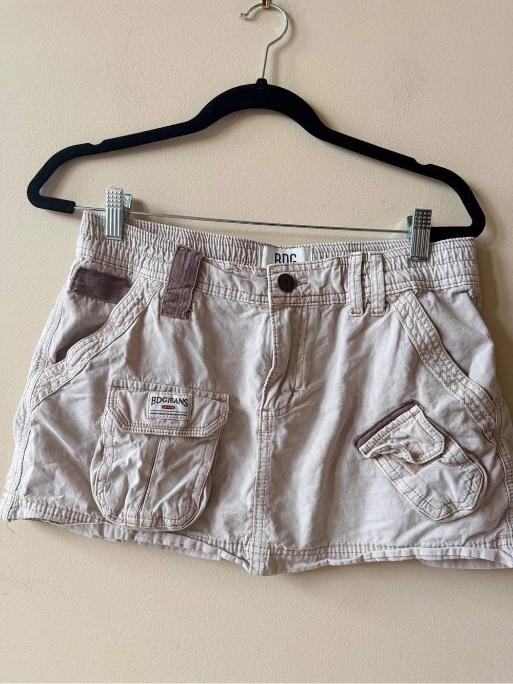 BDG Women's Light Beige Cargo Skirt with Brown Accents